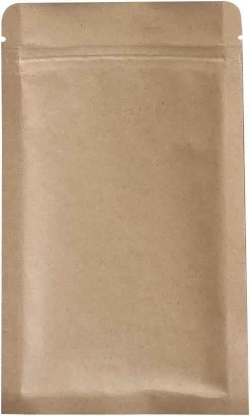 QQ Studio Pack of 100 5" x 8.25" Food Safe Double Sided Kraft Flat QuickQlick™ Bag with Rounded Corner Edges and Tear Notch