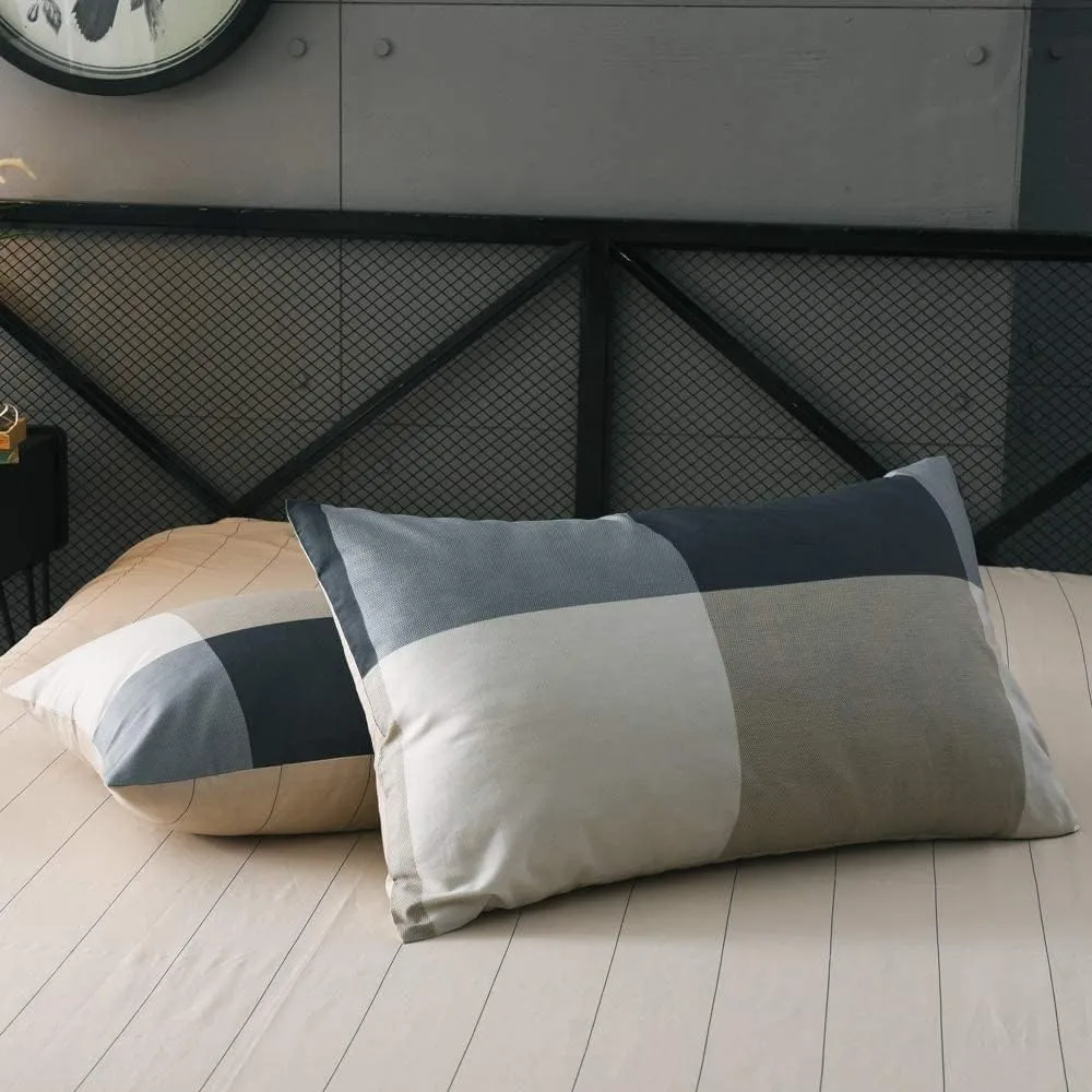 Queen Comforter Set Fluffy Plaid Checkered Pattern Comforter Set Modern Style Geometric Comforter with 2 Pillow Shams Grid Plaid Bedding Comforter for Boys Men All Season Queen Size Bed Comforter Set