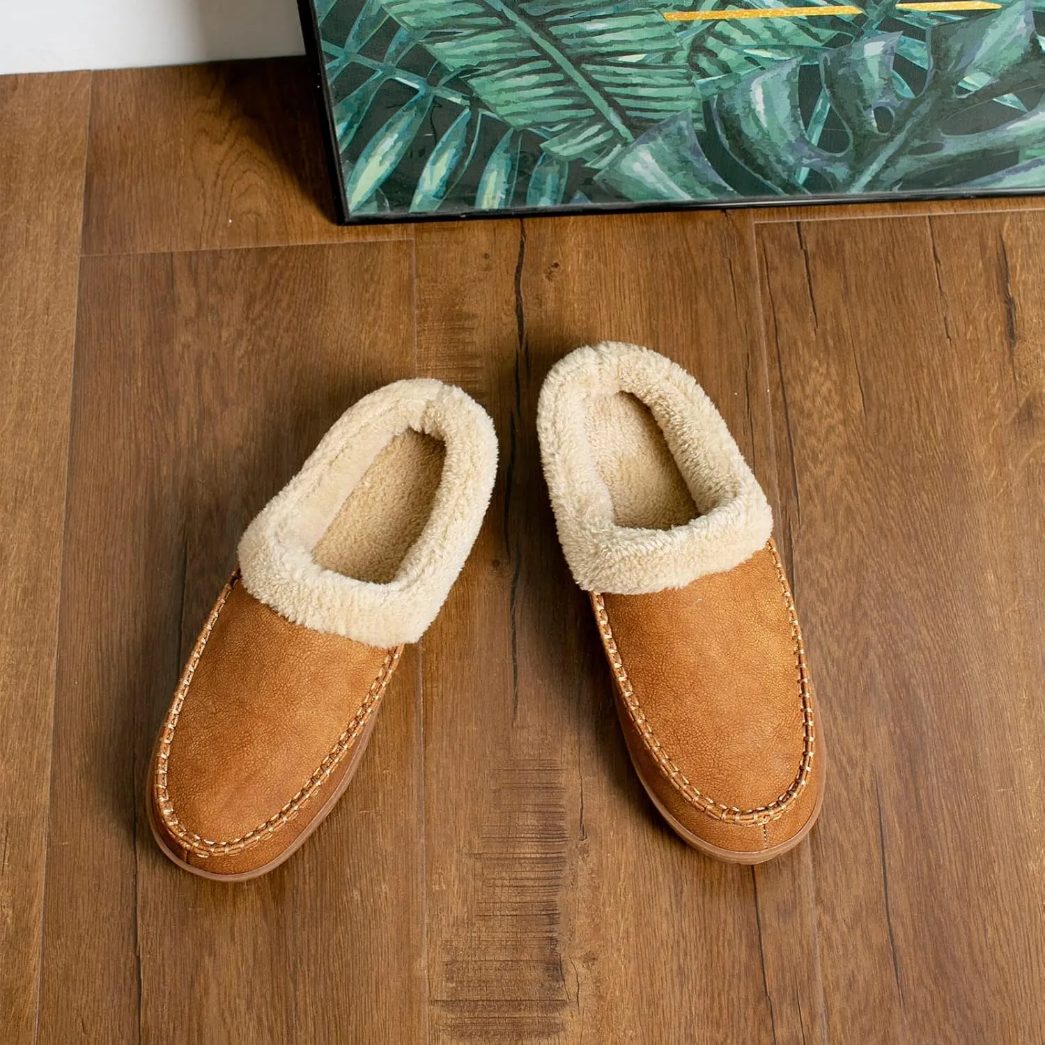Ranberone Men's Slippers Microsuede Upper Moccasin House Shoes with Fuzzy Plush Lining Indoor and Outdoor
