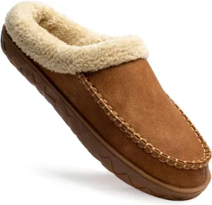 Ranberone Men's Slippers Microsuede Upper Moccasin House Shoes with Fuzzy Plush Lining Indoor and Outdoor