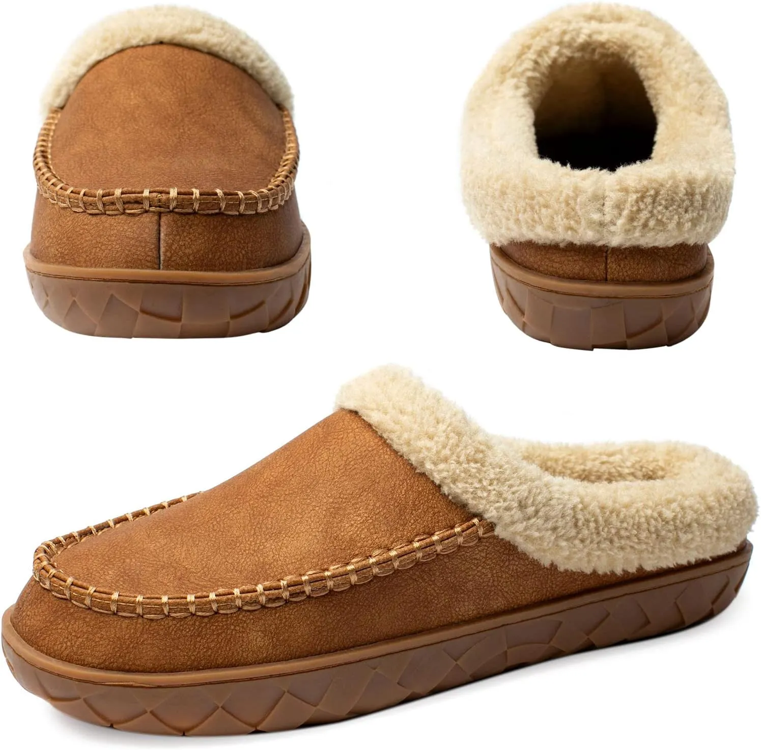 Ranberone Men's Slippers Microsuede Upper Moccasin House Shoes with Fuzzy Plush Lining Indoor and Outdoor