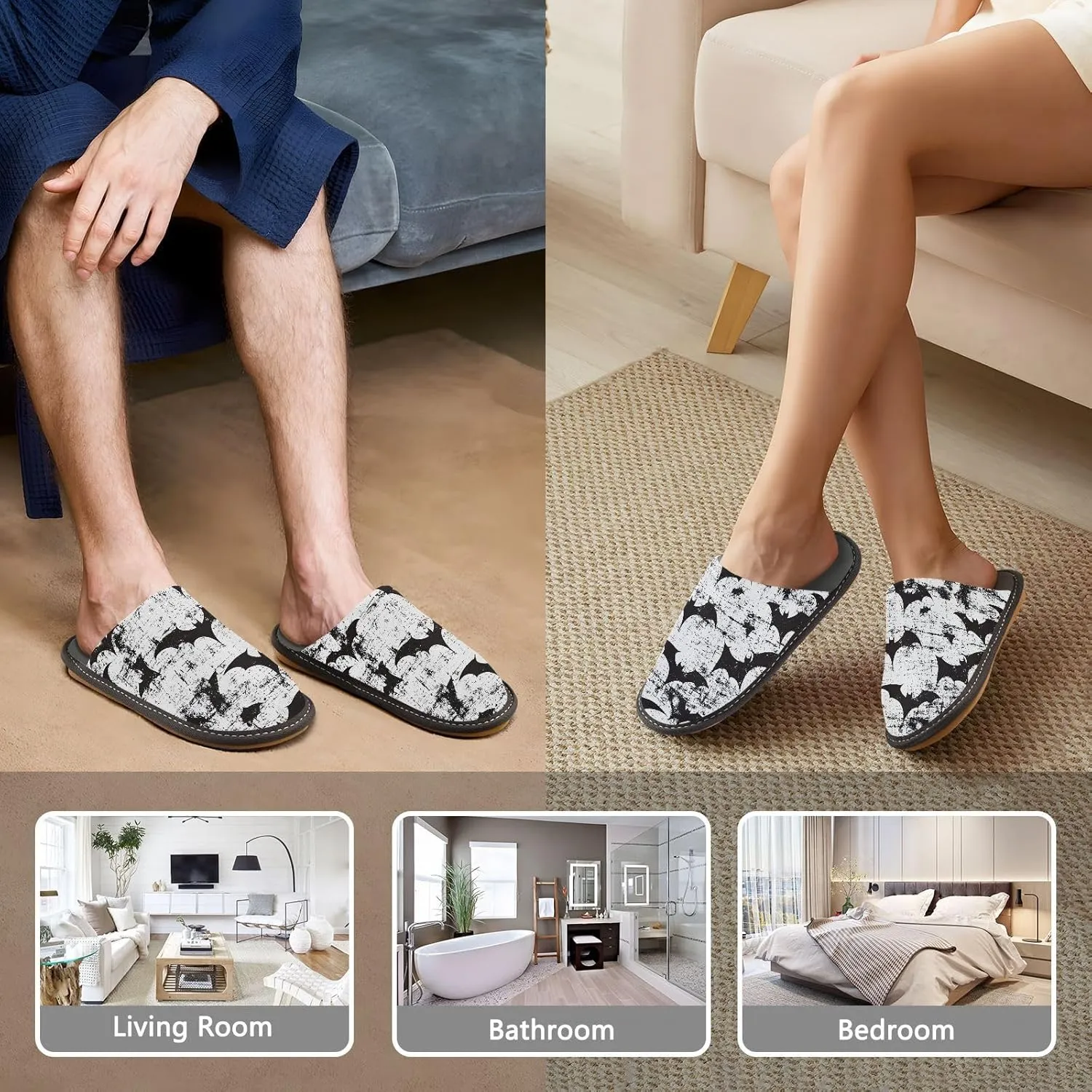 Rustic Bats House Slippers for Women Men, Warm Slipper Rubber Sole Memory Foam Indoor Outdoor 4-5