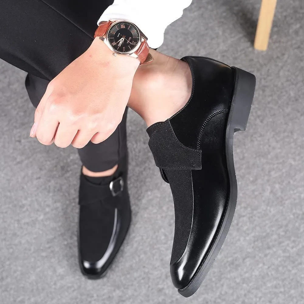 Santimon Mens Leather Monk Strap Slip-On Oxfords Formal Loafer Square Toe Classic Casual Shoes