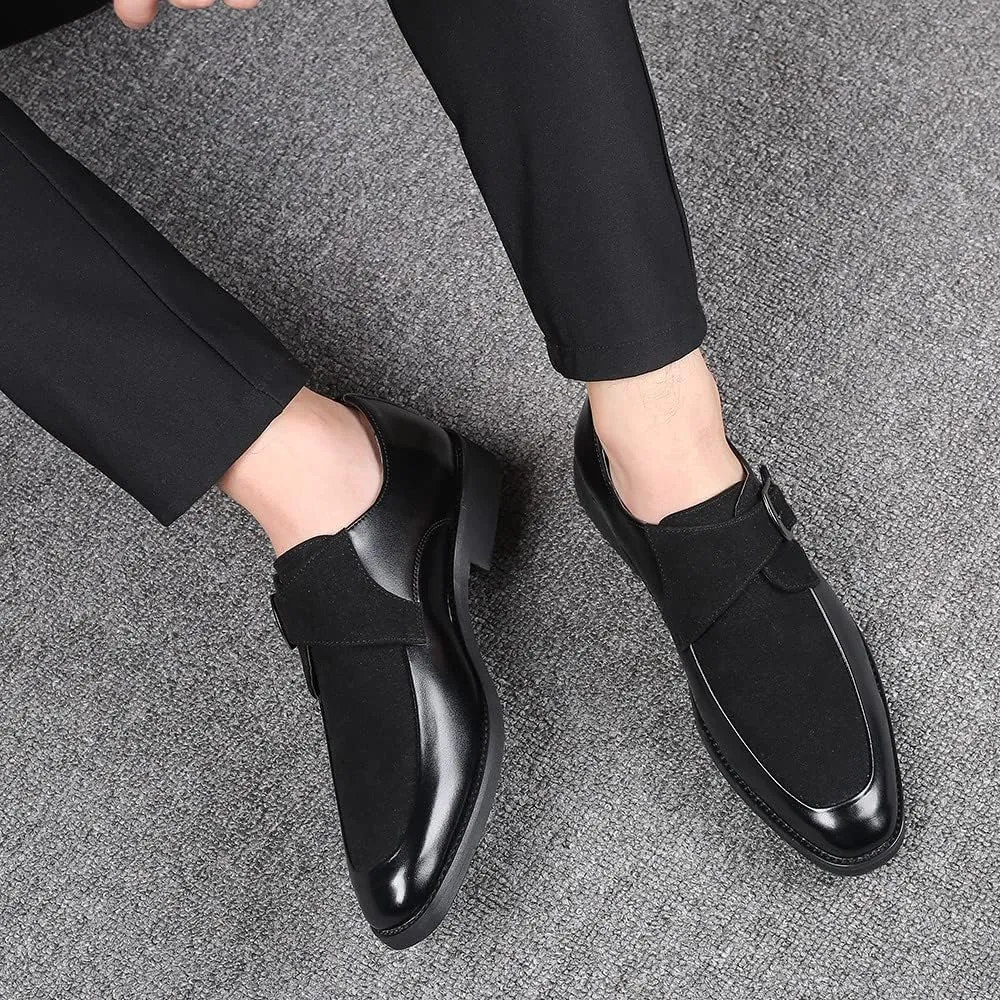 Santimon Mens Leather Monk Strap Slip-On Oxfords Formal Loafer Square Toe Classic Casual Shoes