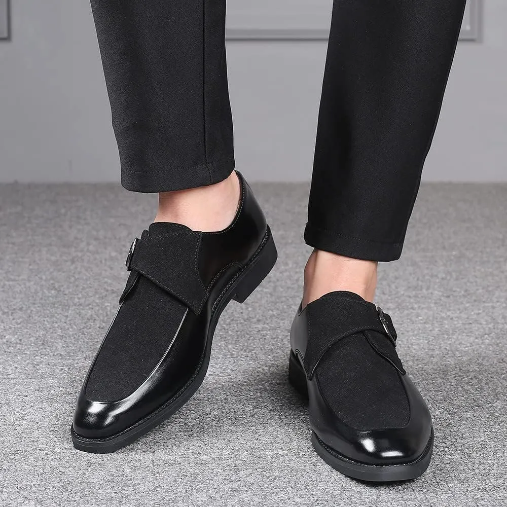 Santimon Mens Leather Monk Strap Slip-On Oxfords Formal Loafer Square Toe Classic Casual Shoes