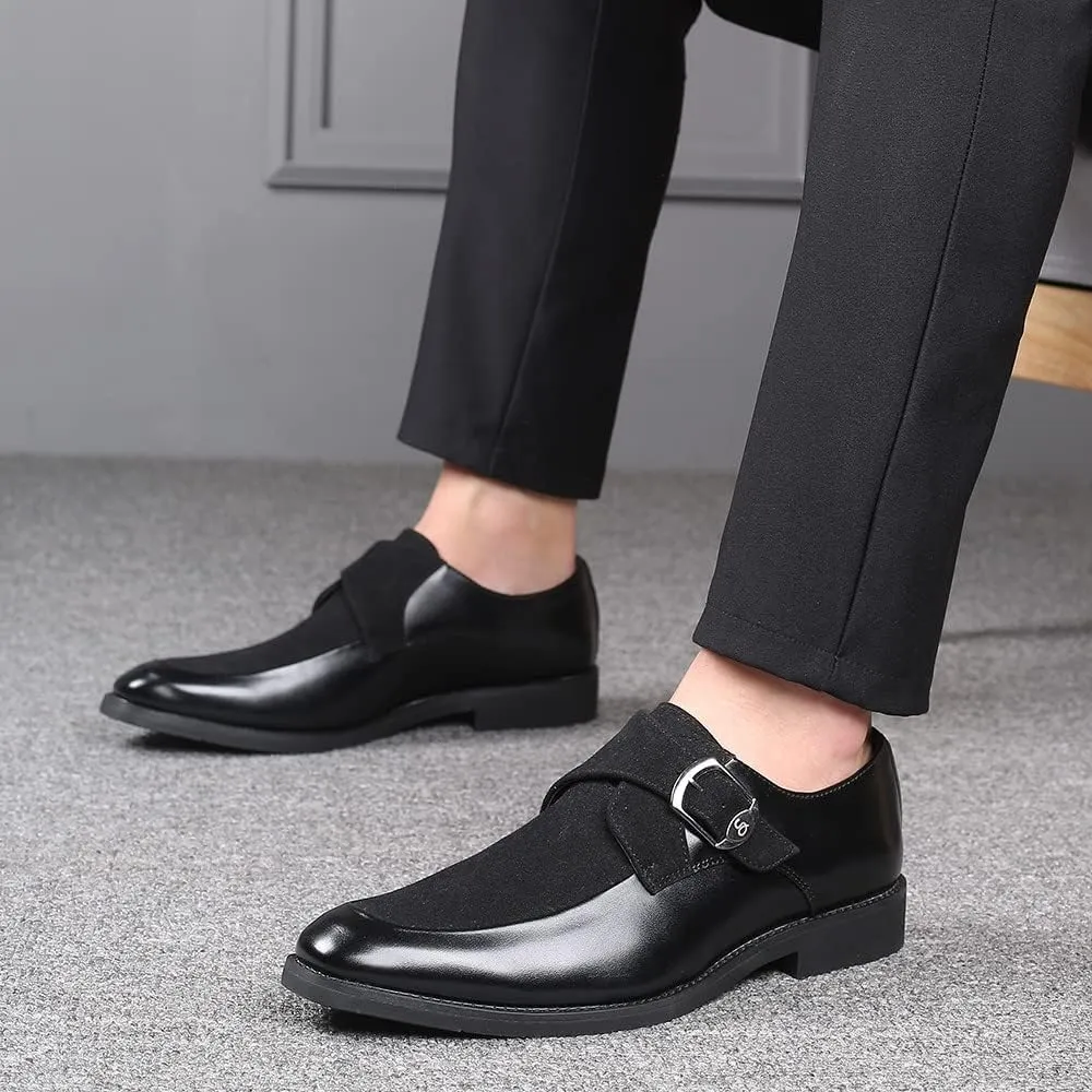 Santimon Mens Leather Monk Strap Slip-On Oxfords Formal Loafer Square Toe Classic Casual Shoes