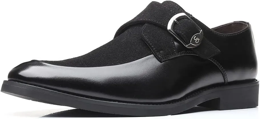 Santimon Mens Leather Monk Strap Slip-On Oxfords Formal Loafer Square Toe Classic Casual Shoes