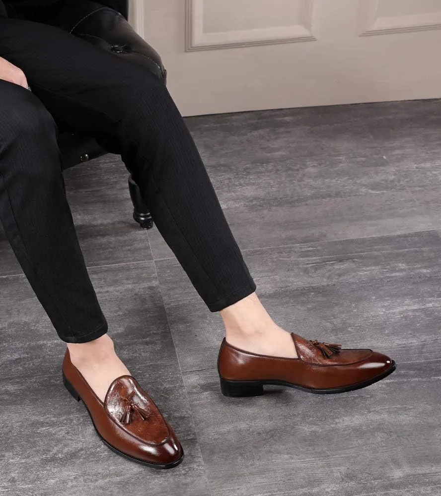 Santimon Mens Loafers Tassel Fringe Leather Casual Driving Slip on Dress Shoes Moccasins