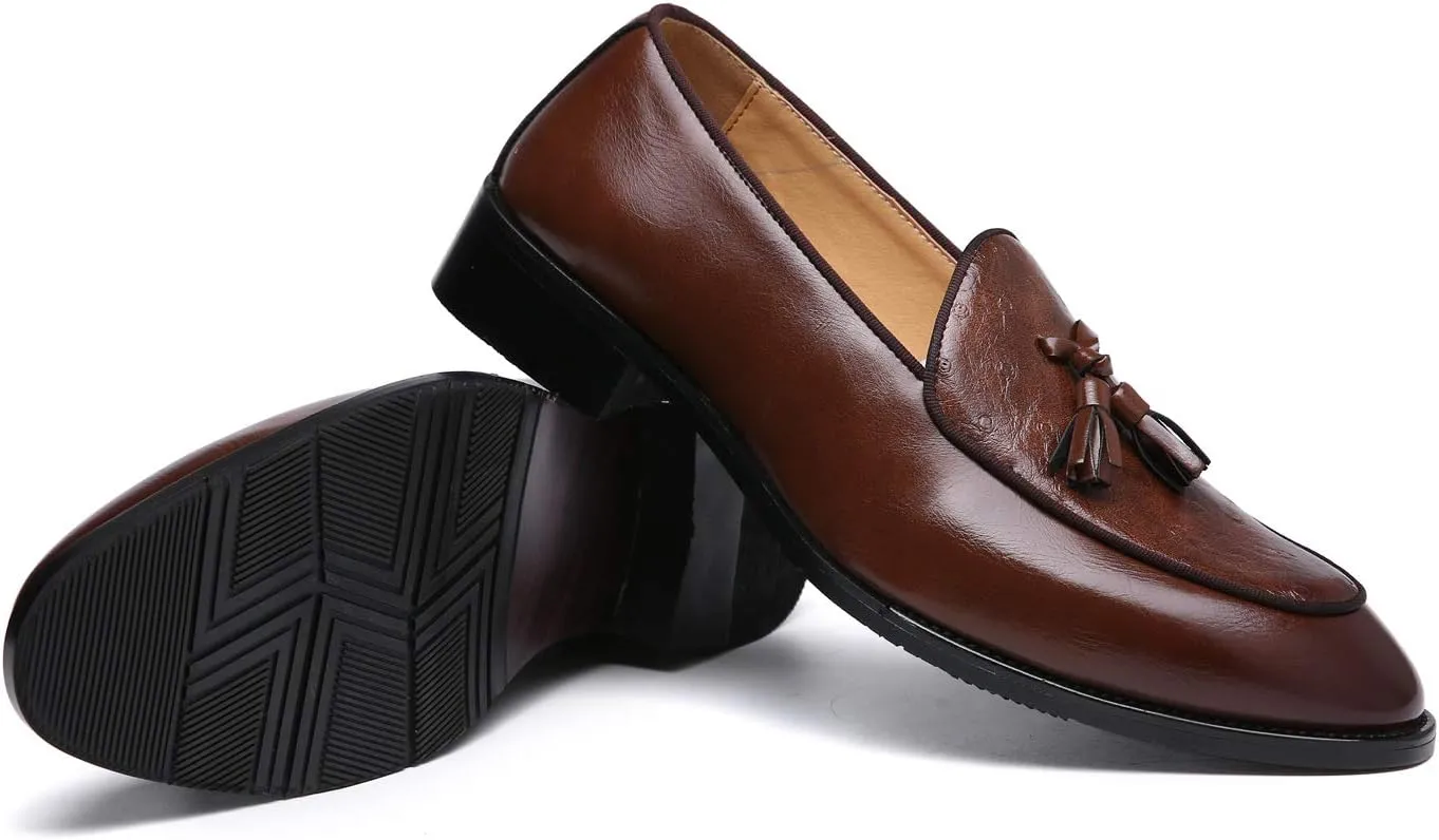 Santimon Mens Loafers Tassel Fringe Leather Casual Driving Slip on Dress Shoes Moccasins