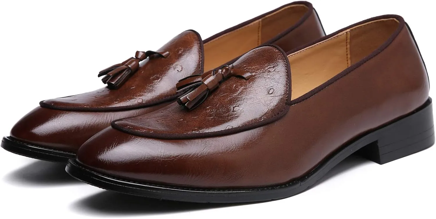 Santimon Mens Loafers Tassel Fringe Leather Casual Driving Slip on Dress Shoes Moccasins