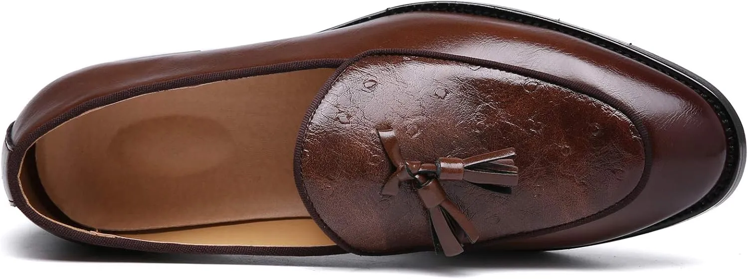 Santimon Mens Loafers Tassel Fringe Leather Casual Driving Slip on Dress Shoes Moccasins