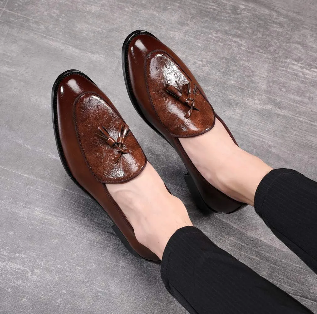 Santimon Mens Loafers Tassel Fringe Leather Casual Driving Slip on Dress Shoes Moccasins