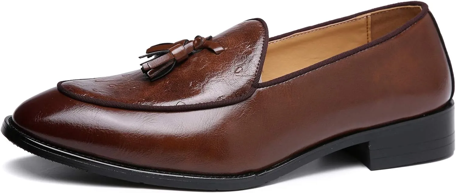 Santimon Mens Loafers Tassel Fringe Leather Casual Driving Slip on Dress Shoes Moccasins