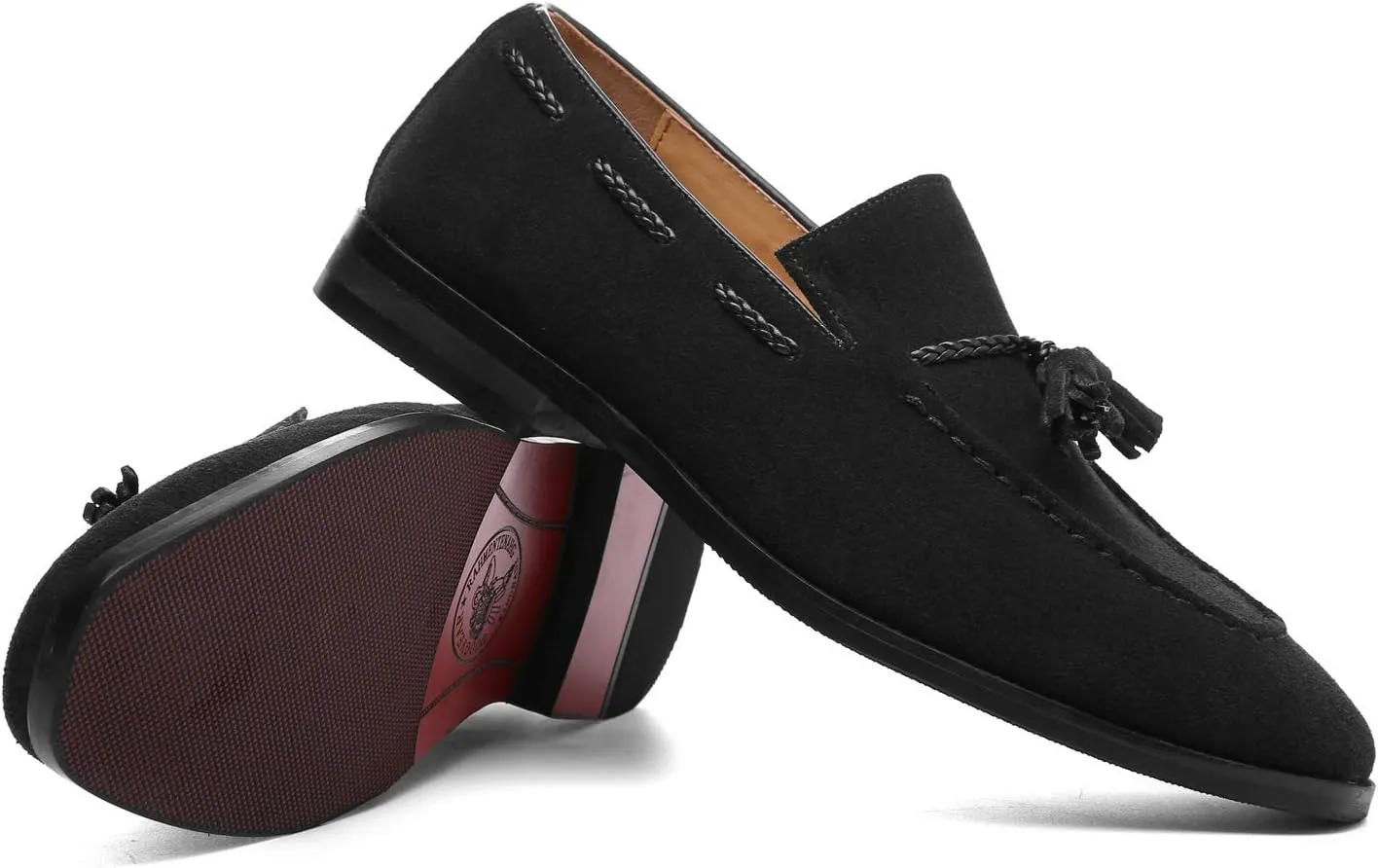 Santimon Mens Loafers Tassel Fringe Suede Casual Driving Slip on Dress Shoes Moccasins