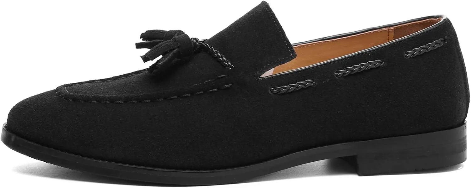Santimon Mens Loafers Tassel Fringe Suede Casual Driving Slip on Dress Shoes Moccasins
