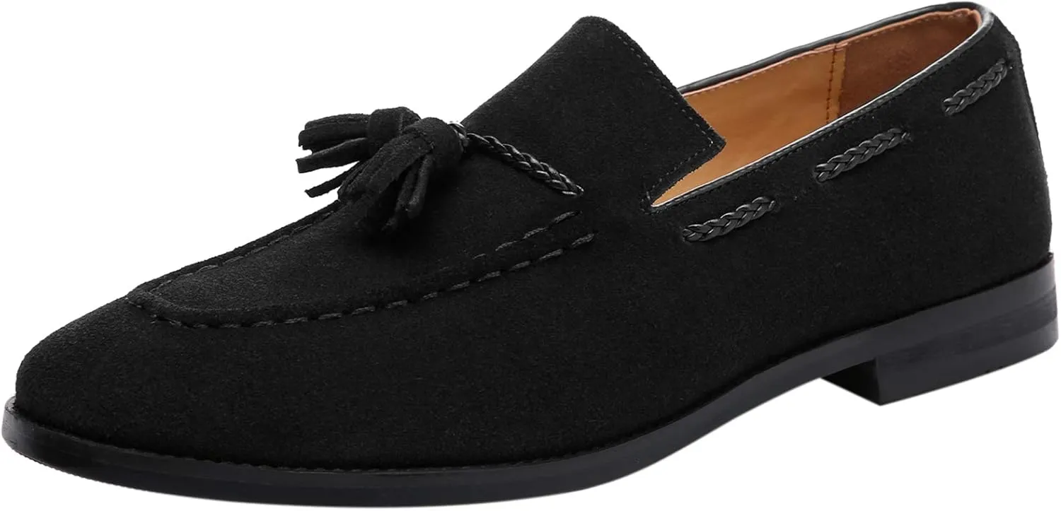 Santimon Mens Loafers Tassel Fringe Suede Casual Driving Slip on Dress Shoes Moccasins