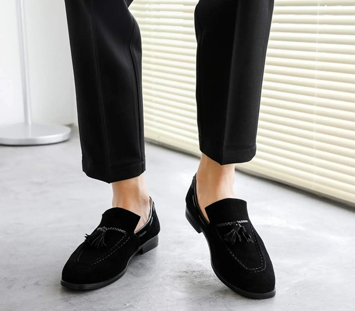 Santimon Mens Loafers Tassel Fringe Suede Casual Driving Slip on Dress Shoes Moccasins