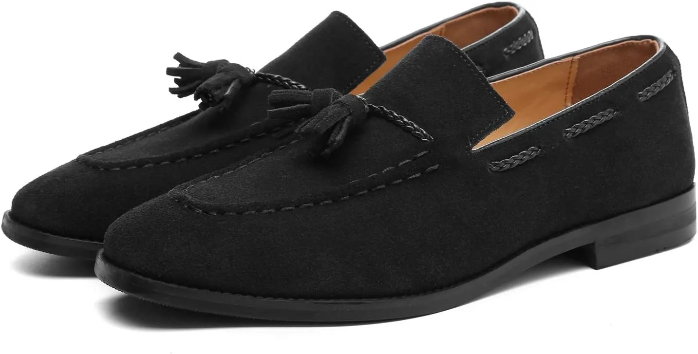 Santimon Mens Loafers Tassel Fringe Suede Casual Driving Slip on Dress Shoes Moccasins