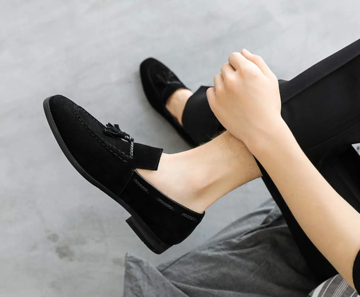 Santimon Mens Loafers Tassel Fringe Suede Casual Driving Slip on Dress Shoes Moccasins