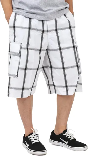 Shaka Mens Plaid Shorts Checkered Cargo Cotton Loose Fit Pocket S-5XL Solid