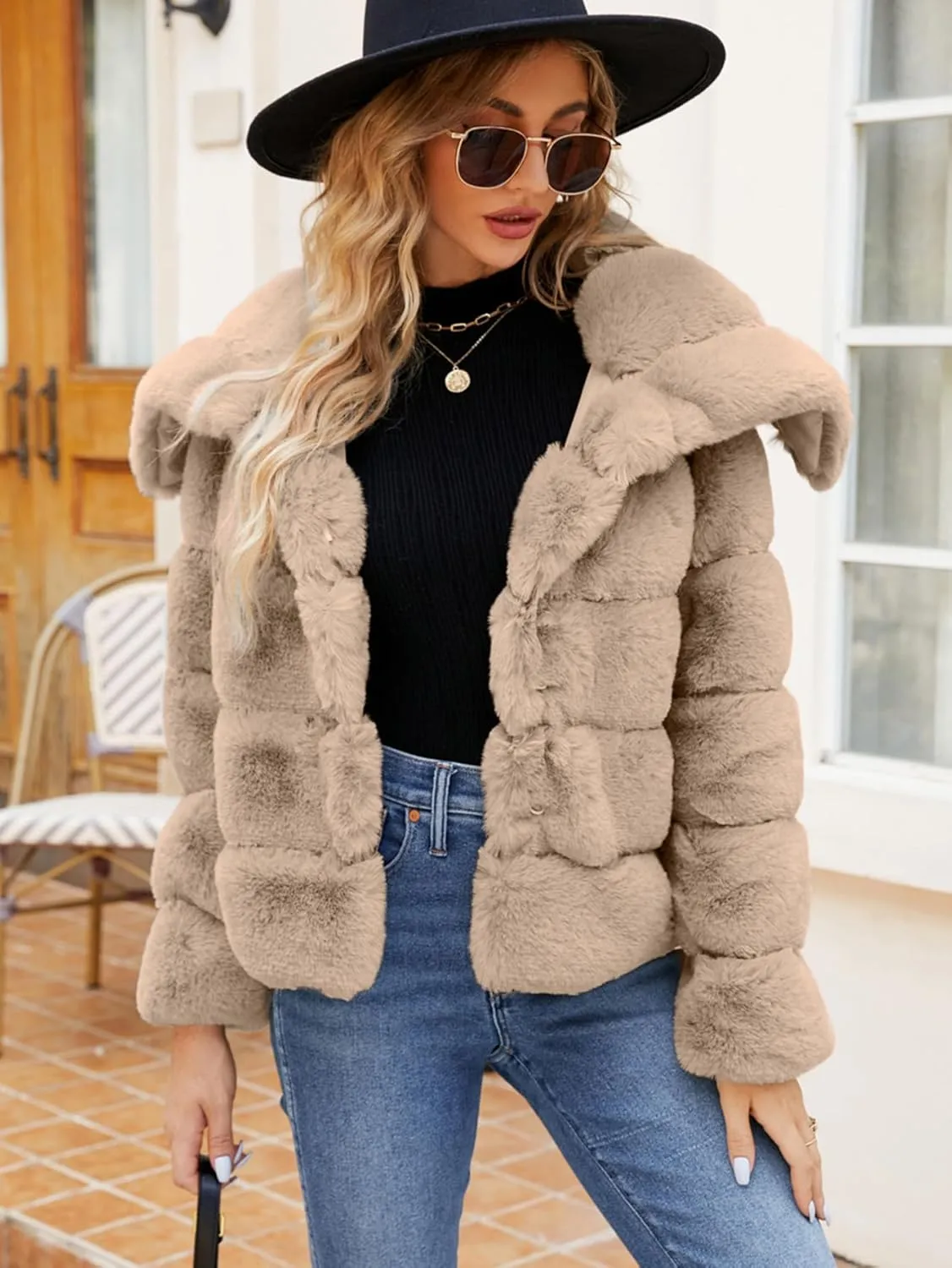 Simplee Apparel Womens Faux Fur Coat Fleece Cropped Jacket Long Sleeve Fur Coats Warm Winter Jackets 2024