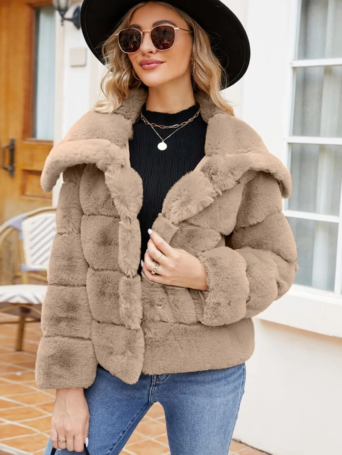 Simplee Apparel Womens Faux Fur Coat Fleece Cropped Jacket Long Sleeve Fur Coats Warm Winter Jackets 2024