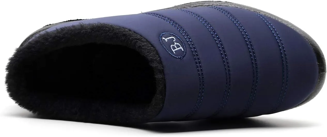Slippers for Women Men, Fur Lined Indoor Bedroom Mules Comfort Outdoor Anti-Skid Plush House Shoes Slip On Comfortable Backless Snow Boots