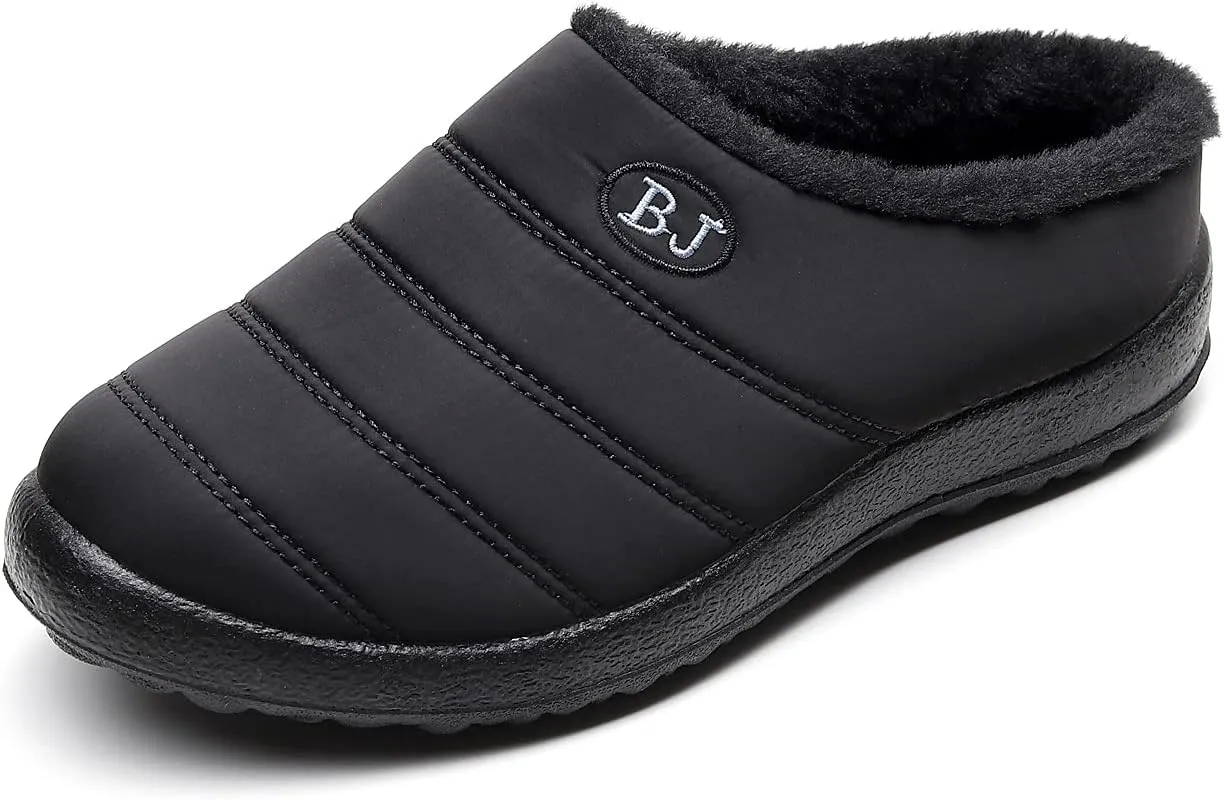 Slippers for Women Men, Fur Lined Indoor Bedroom Mules Comfort Outdoor Anti-Skid Plush House Shoes Slip On Comfortable Backless Snow Boots