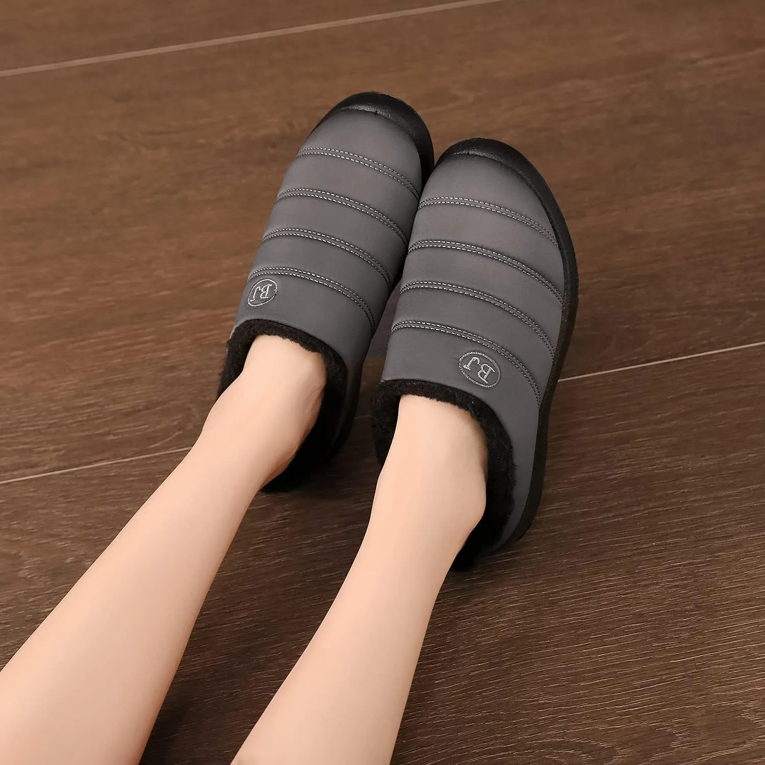 Slippers for Women Men, Fur Lined Indoor Bedroom Mules Comfort Outdoor Anti-Skid Plush House Shoes Slip On Comfortable Backless Snow Boots