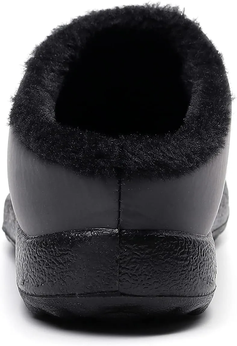 Slippers for Women Men, Fur Lined Indoor Bedroom Mules Comfort Outdoor Anti-Skid Plush House Shoes Slip On Comfortable Backless Snow Boots