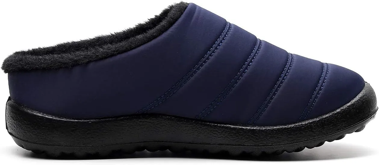 Slippers for Women Men, Fur Lined Indoor Bedroom Mules Comfort Outdoor Anti-Skid Plush House Shoes Slip On Comfortable Backless Snow Boots