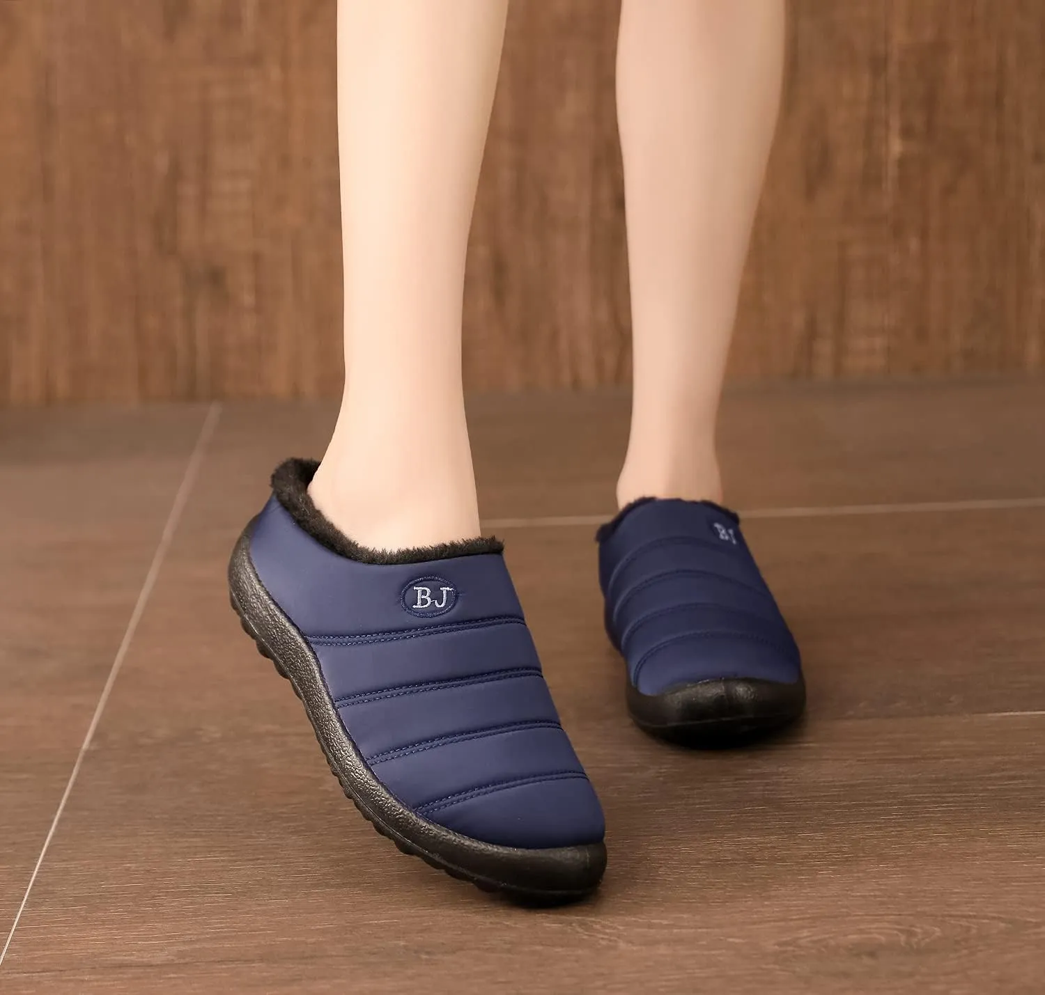 Slippers for Women Men, Fur Lined Indoor Bedroom Mules Comfort Outdoor Anti-Skid Plush House Shoes Slip On Comfortable Backless Snow Boots