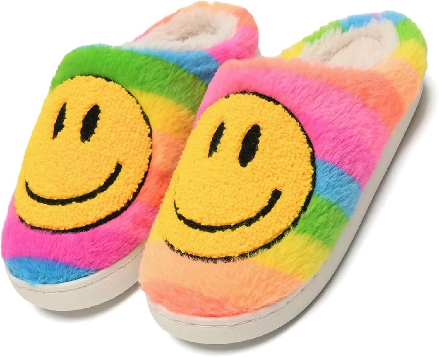 Smile Face Slippers for Women and Men, Retro Comfy Warm Soft Fuzzy Plush Slip-On House Shoes Funny Cute Happy Smile Home Winter Warmies Pillow Cloud Memory Foam Fluffy Slipper for Indoor & Outdoor