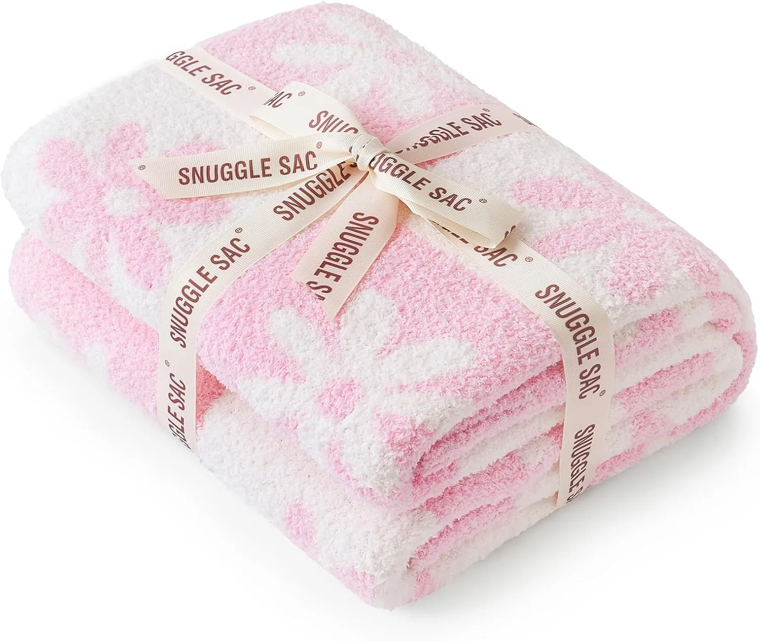 Snuggle Sac Checkered Blanket, Pink Flower Throw Blanket for Couch Plaid Microfiber Fluffy Warm Cozy Fuzzy Soft Throw Blanket Reversible Checkerered Blankets for Sofa, Chair, Bed, 50x60 inches