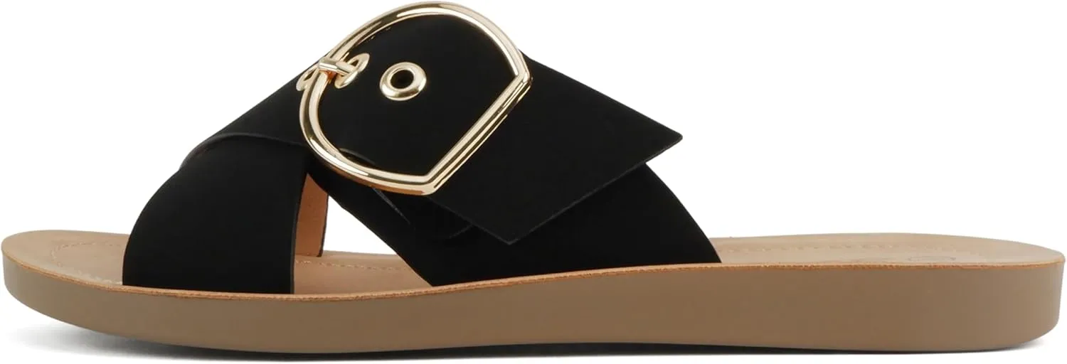 Soda Carol ~ Women Open Toe Crisscross Buckle Flat Sandals