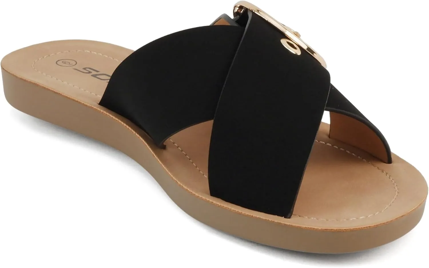 Soda Carol ~ Women Open Toe Crisscross Buckle Flat Sandals