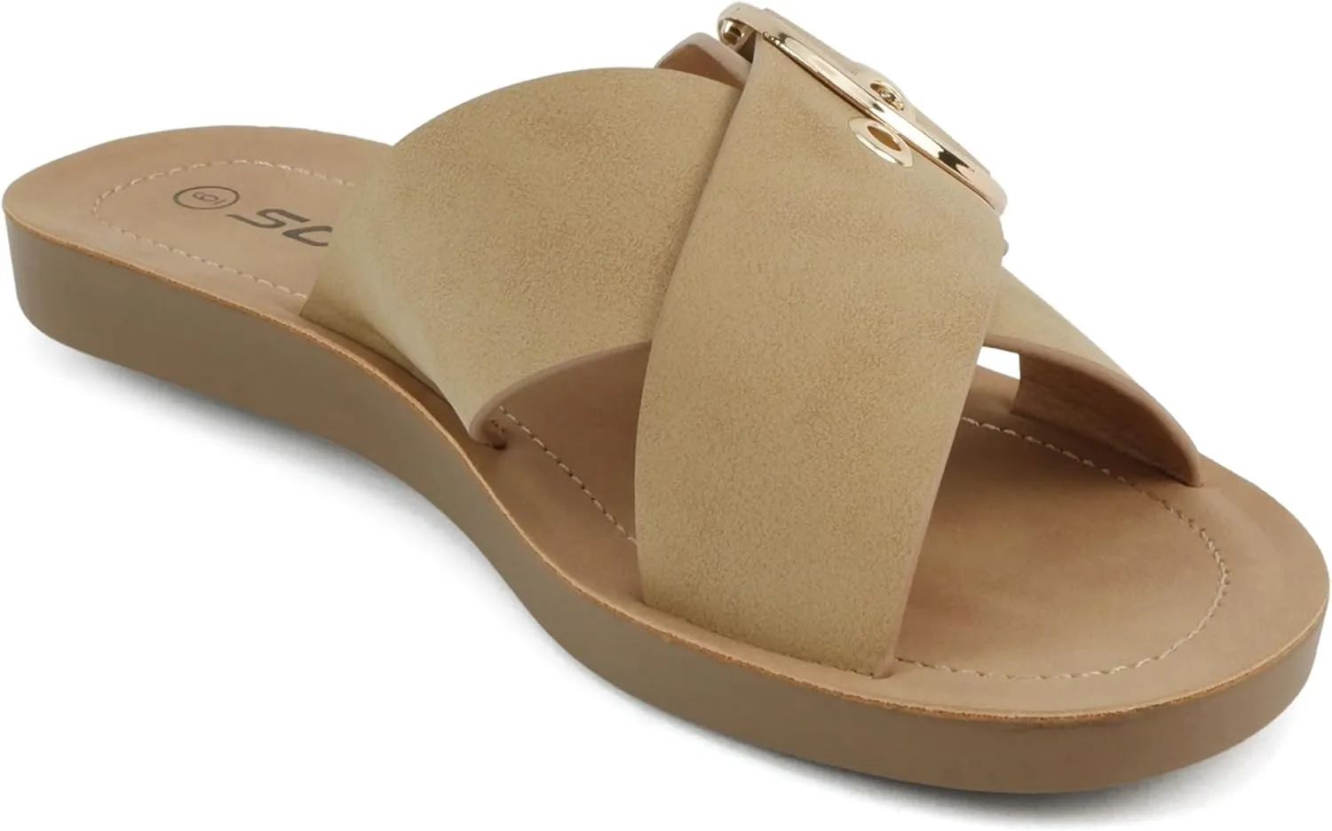 Soda Carol ~ Women Open Toe Crisscross Buckle Flat Sandals