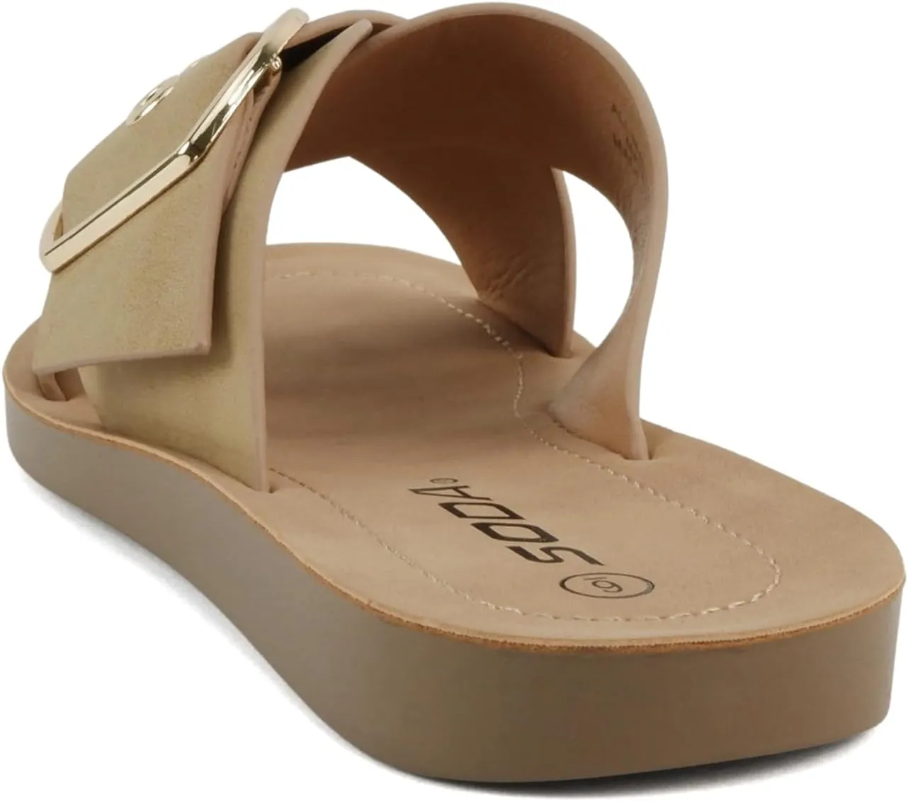 Soda Carol ~ Women Open Toe Crisscross Buckle Flat Sandals