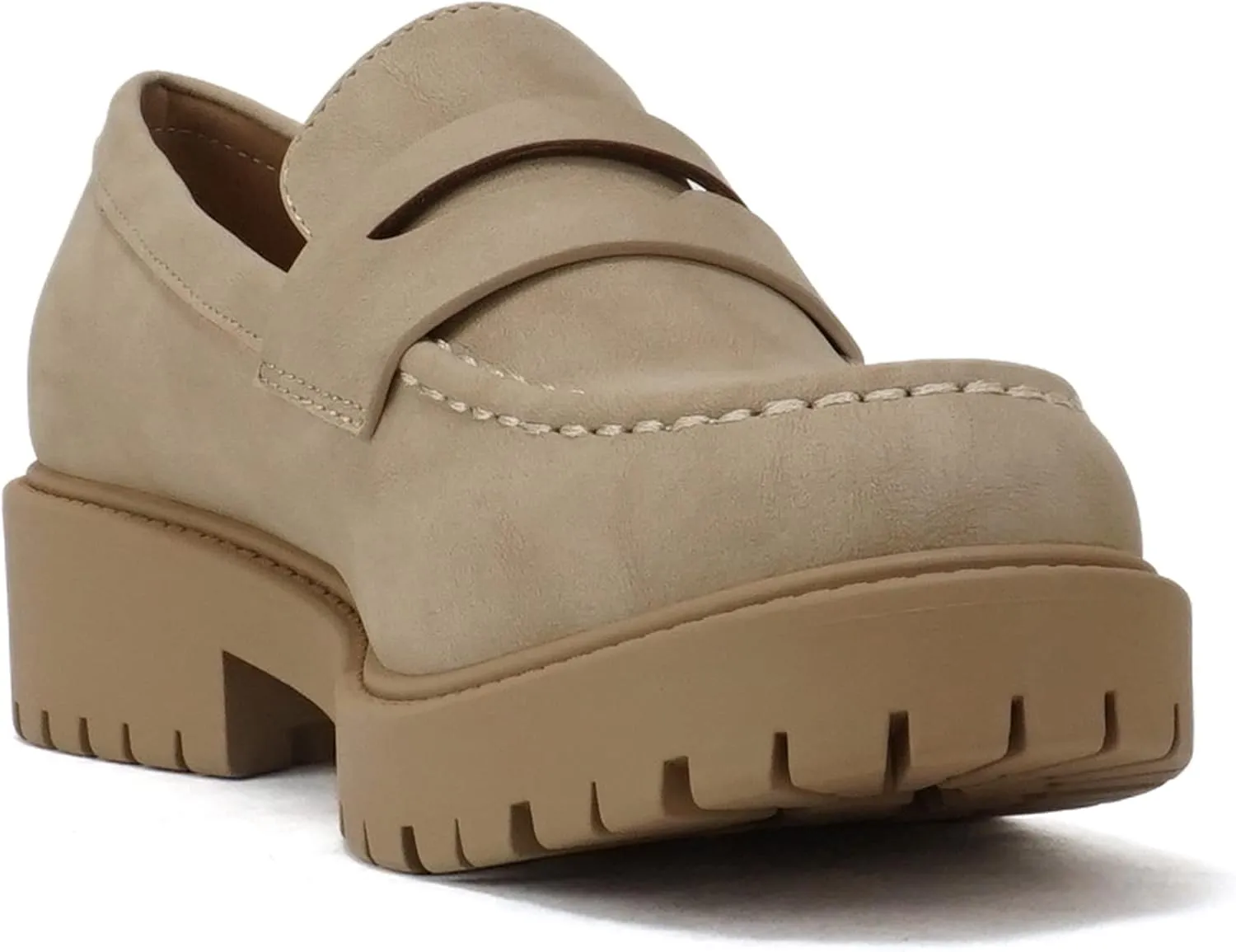 Soda “HENDER” ~ Women Round Toe Low Heel Lug Sole Platform Penny Loafer Shoe