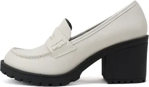 Soda “Kinder” ~ Women Slip On Chunky Mid Heel Lug Sole Penny Loafer Shoe