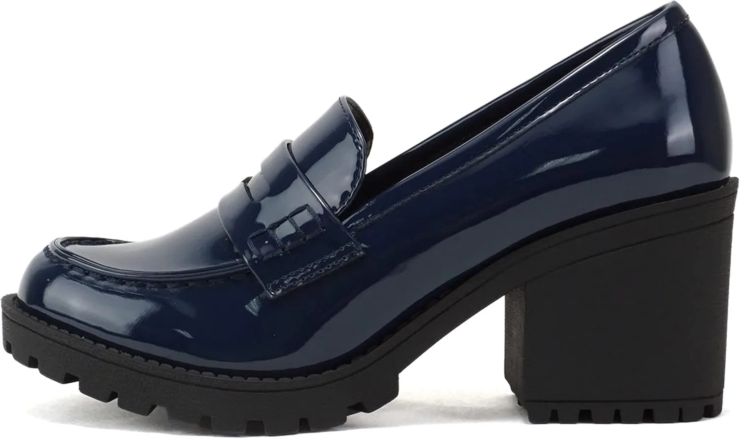 Soda “Kinder” ~ Women Slip On Chunky Mid Heel Lug Sole Penny Loafer Shoe