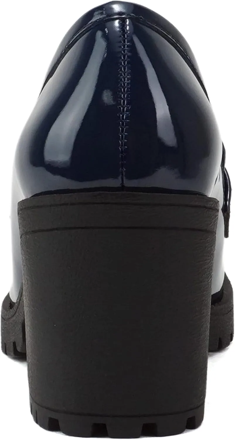 Soda “Kinder” ~ Women Slip On Chunky Mid Heel Lug Sole Penny Loafer Shoe