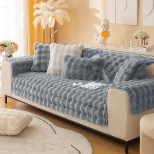 Soft Warm Faux Fur Couch Sofa Cover Thick Shaggy Fuzzy Sectional Couch Cover Non-Slip Solid Color Plush Sofa Slipcover Furniture Protector for Kids, Pets (Dark Grey,43"x94")