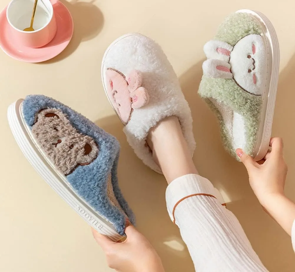 Solyinne Women's Winter Slippers Bunny Slippers Fluffy Winter Cute Thick Fur Rabbit Ladies Winter House Slippers Indoor Outdoor Bedroom Warm Shoes