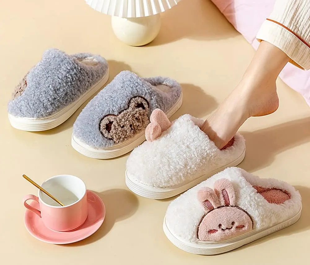 Solyinne Women's Winter Slippers Bunny Slippers Fluffy Winter Cute Thick Fur Rabbit Ladies Winter House Slippers Indoor Outdoor Bedroom Warm Shoes