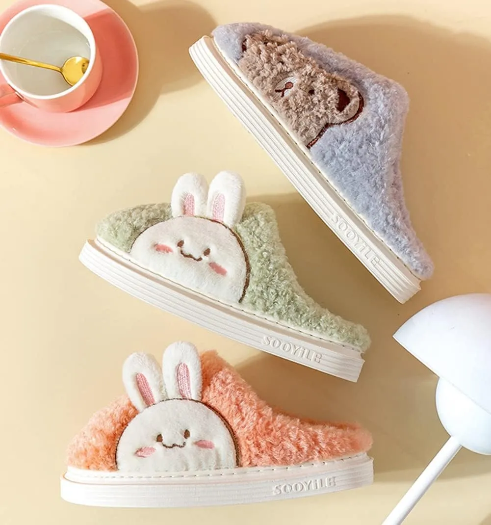 Solyinne Women's Winter Slippers Bunny Slippers Fluffy Winter Cute Thick Fur Rabbit Ladies Winter House Slippers Indoor Outdoor Bedroom Warm Shoes