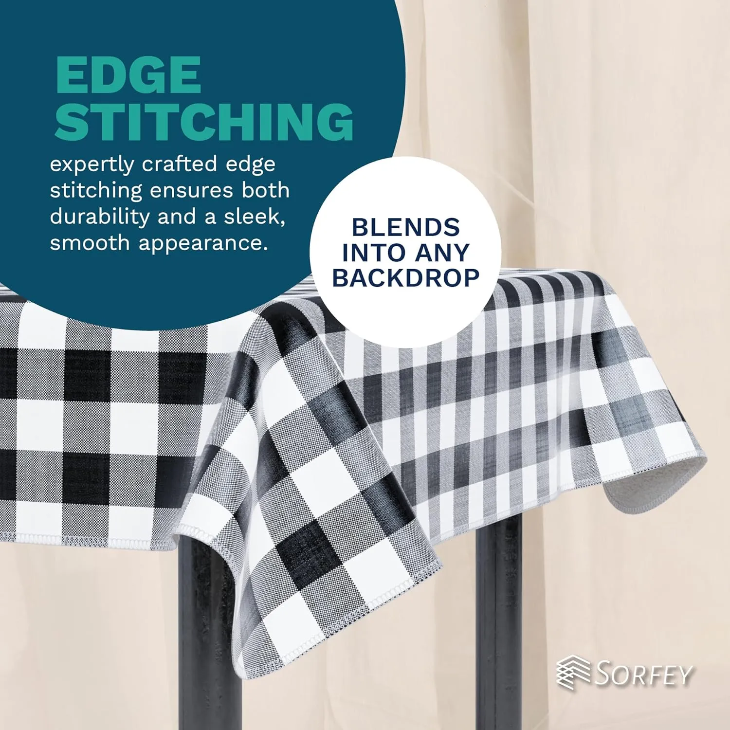 Sorfey Tablecloth - Vinyl with Flannel Back, 60"x84" Rectangle, Water Proof, Easy to Clean, Checked Green Design