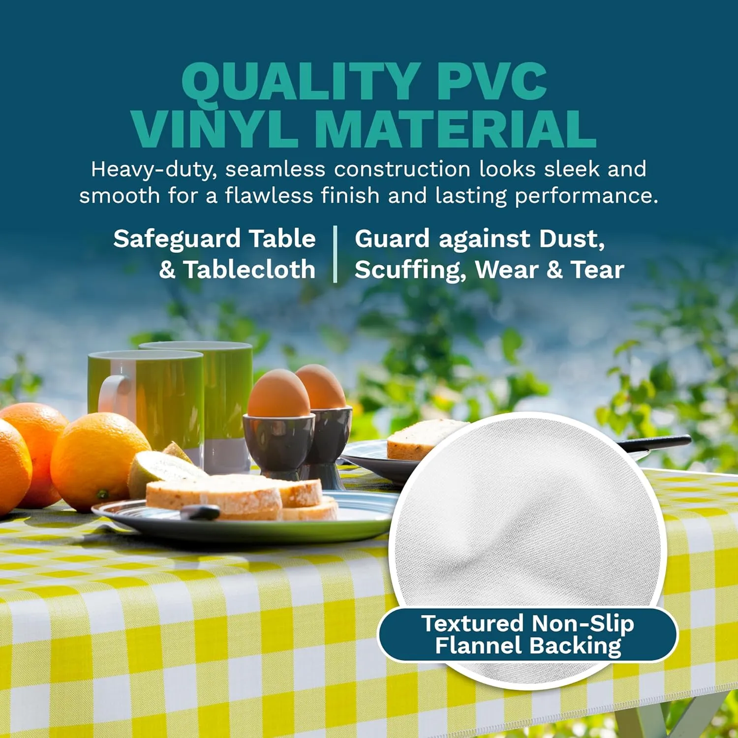 Sorfey Tablecloth - Vinyl with Flannel Back, 60"x84" Rectangle, Water Proof, Easy to Clean, Checked Green Design