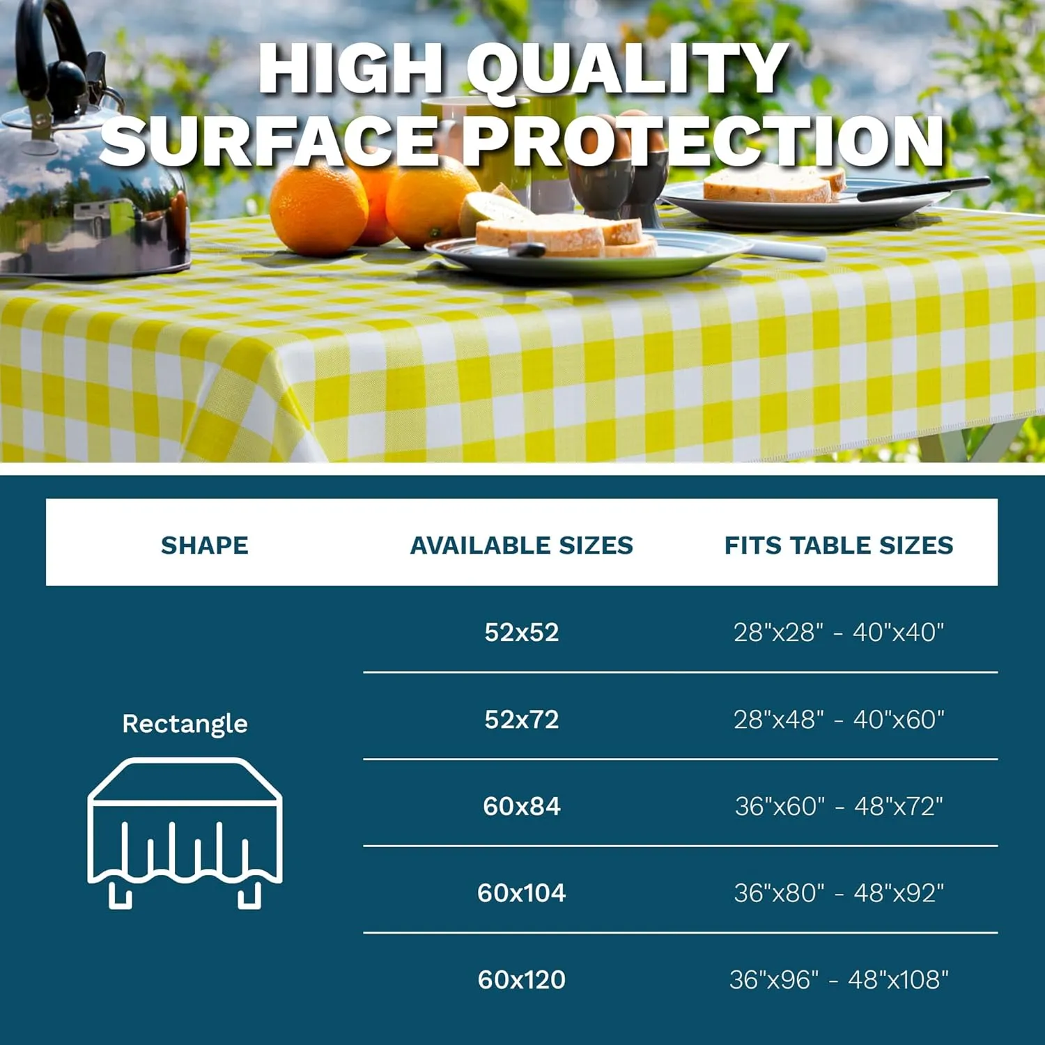 Sorfey Tablecloth - Vinyl with Flannel Back, 60"x84" Rectangle, Water Proof, Easy to Clean, Checked Green Design