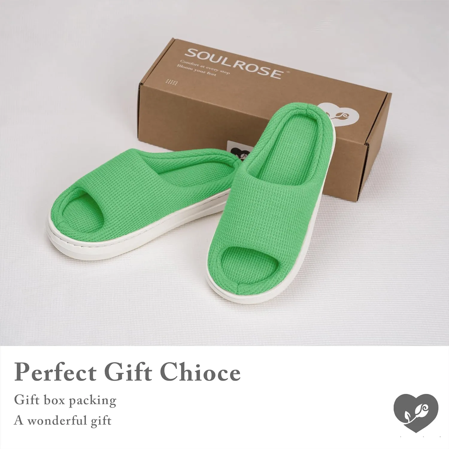 SOULROSE Summer House Memory Foam Slippers Comfy Spa Bedroom Slides Women Cloud Lightweight Waffle Cozy Open Toe Indoor Outdoor Platform Shoes